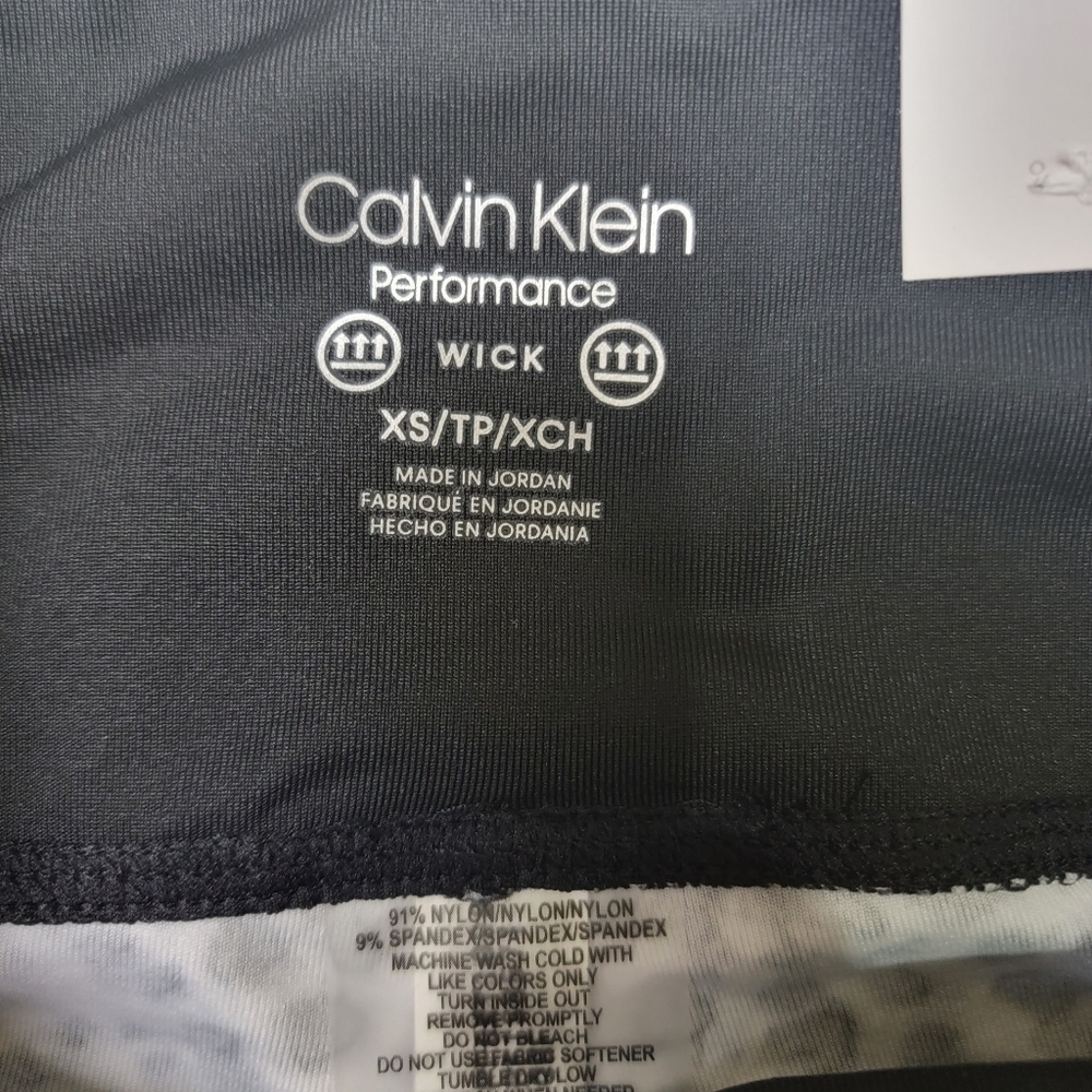 Calvin Klein High Waist 9 Inch Black White Waterspot Print Yoga Bike Short - Picture 6 of 8